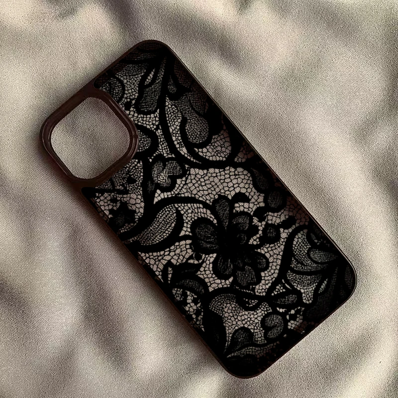 Vintage Luxury Black Lace Phone Case for iPhone 17 16 15 14 13 11 12 Pro Max 16E 17Air X XR XS 7 8 Plus SE 2022 Protective Cover