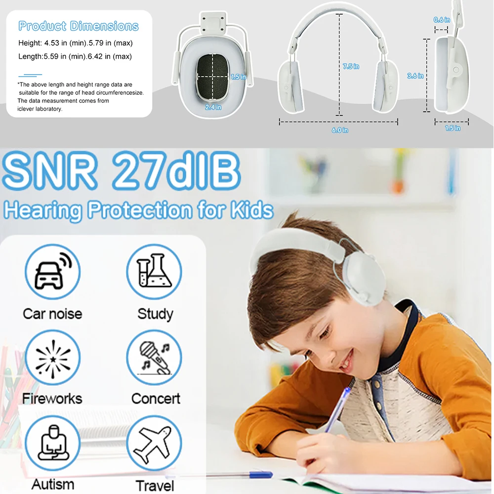 أطفال حماية السمع غطاء للأذنين الطفل الأذن المدافعين الحد من الضوضاء غطاء للأذنين للتوحد الأطفال الصغار القراءة النوم