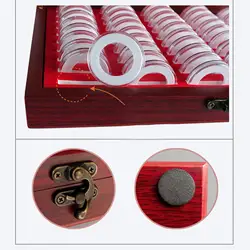 Coin Storage Box Wooden Display Collection Container wtih 50Pcs Coin Holder