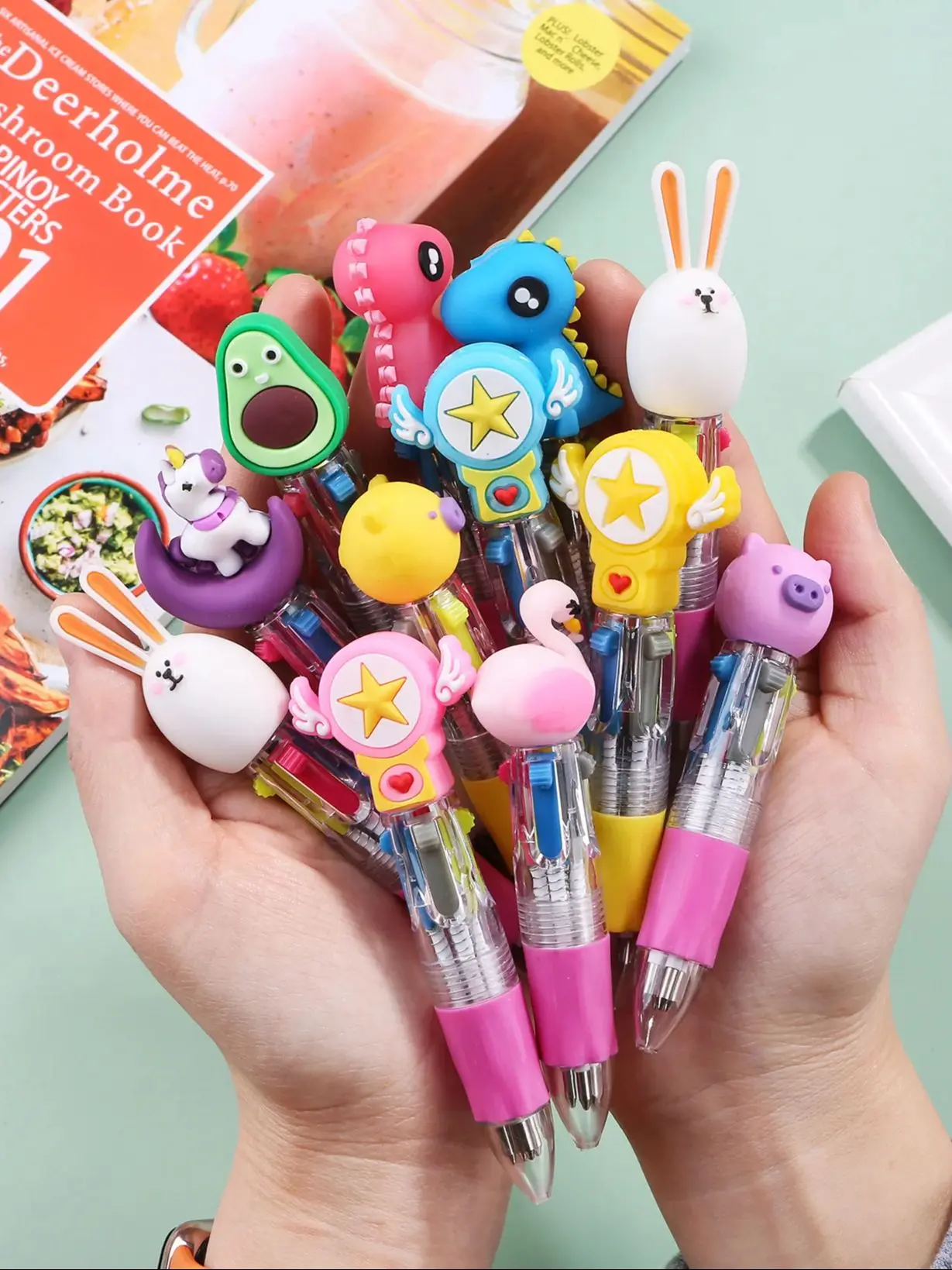 10Pcs/Lot Kawaii Mini Four-Colors Ballpoint Pens Cartoon Cute Retractable Ball Pen School Stationery Office Supplies Stationery