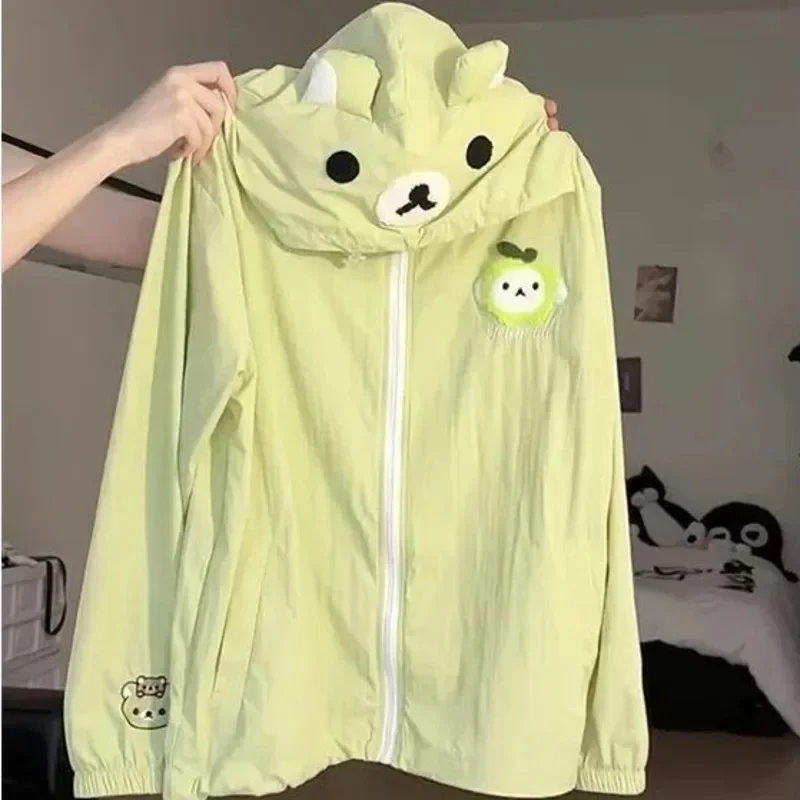 

Y2K Embroidery Rilakkuma Sweatshirt Hoodie Sun Protection Jacket Girl Cute Soft UV Protection Loose Lightweight Coat Top Tee New