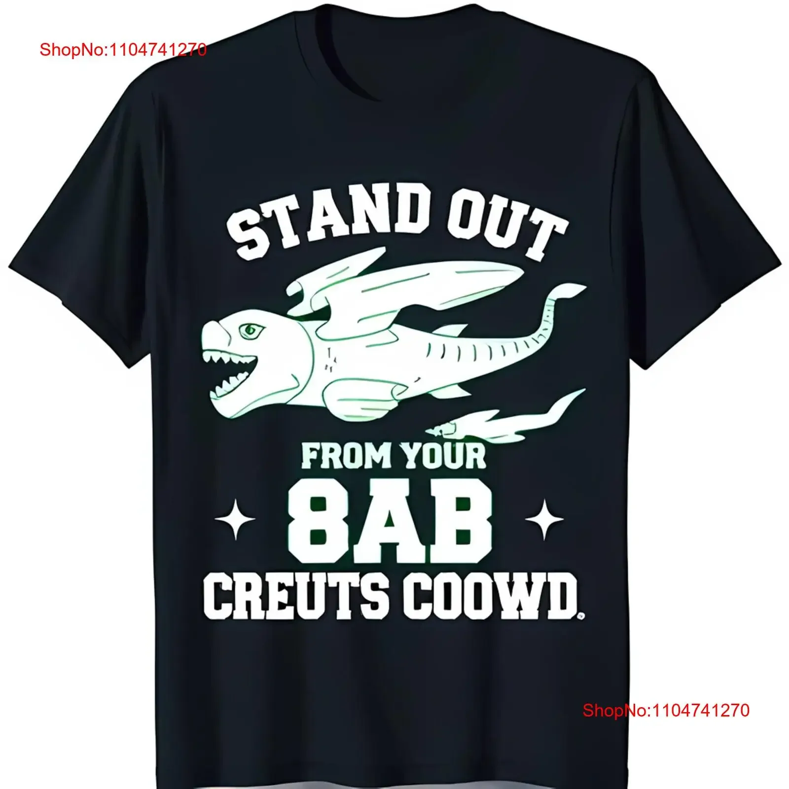 

Black T Shirt with Cartoon Flying Fish Design 'STAND OUT FROM YOUR 8AB vintage Washed Comfortable Casual Versatile Unisex