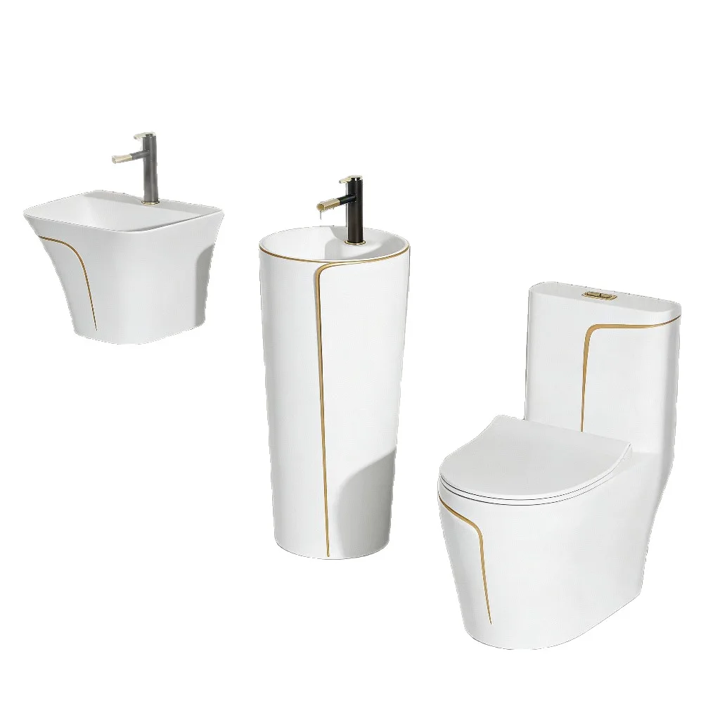 Toilet set Wall-mounted sink Floor-to-ceiling cylindrical basin Light luxury household integrated bathroom series combination
