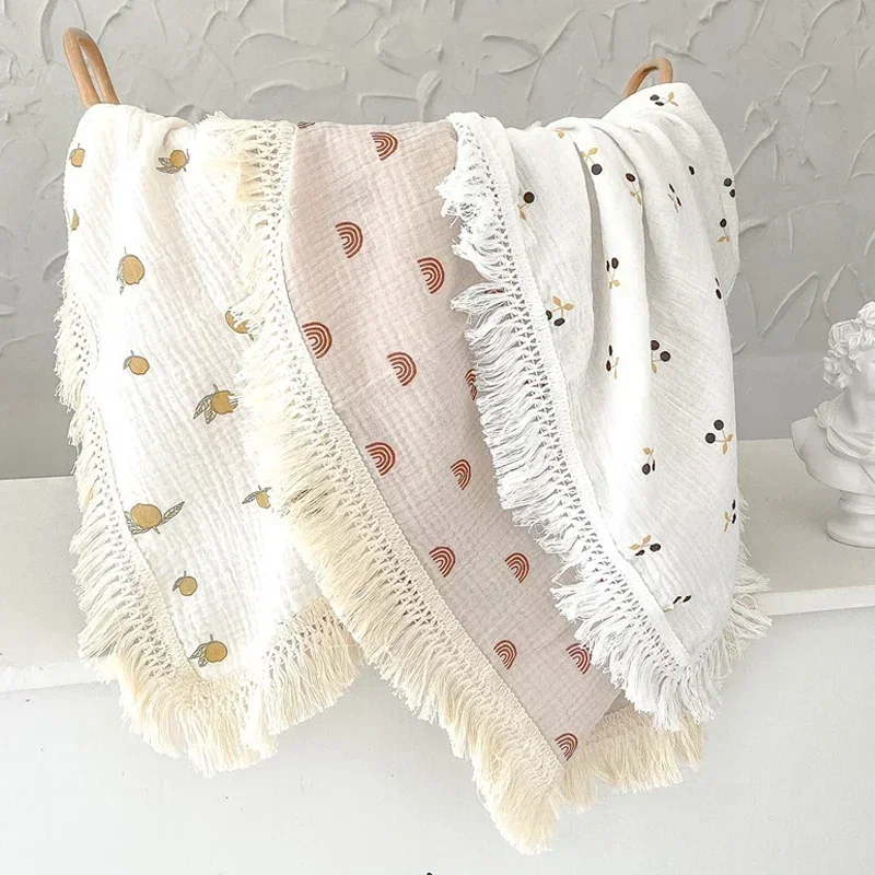 Cute Bear Muslin Squares Cotton Baby Blanket for Newborn Plaid Infant Swaddle Blanket Babies Accessories Bed Summer Comforter