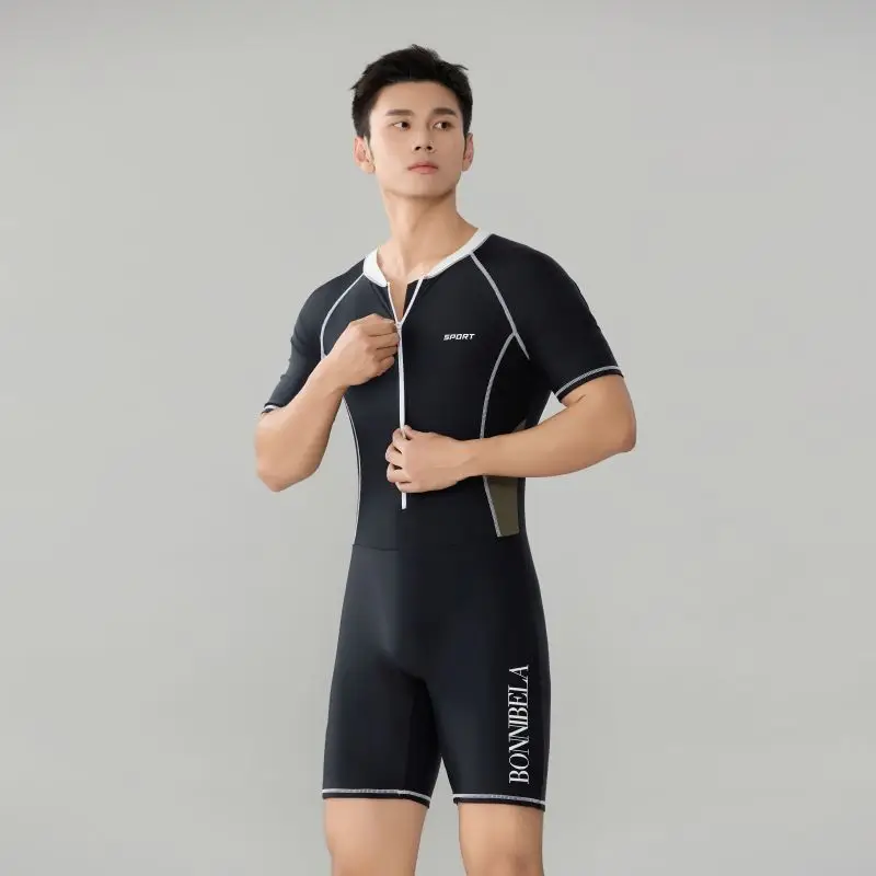 Men's Shorty Wetsuit Rashguard Swimsuit Swimming and Water Sports Man Surfing Suit Zip Front Bathing Suit Quick Dry Bodysuit