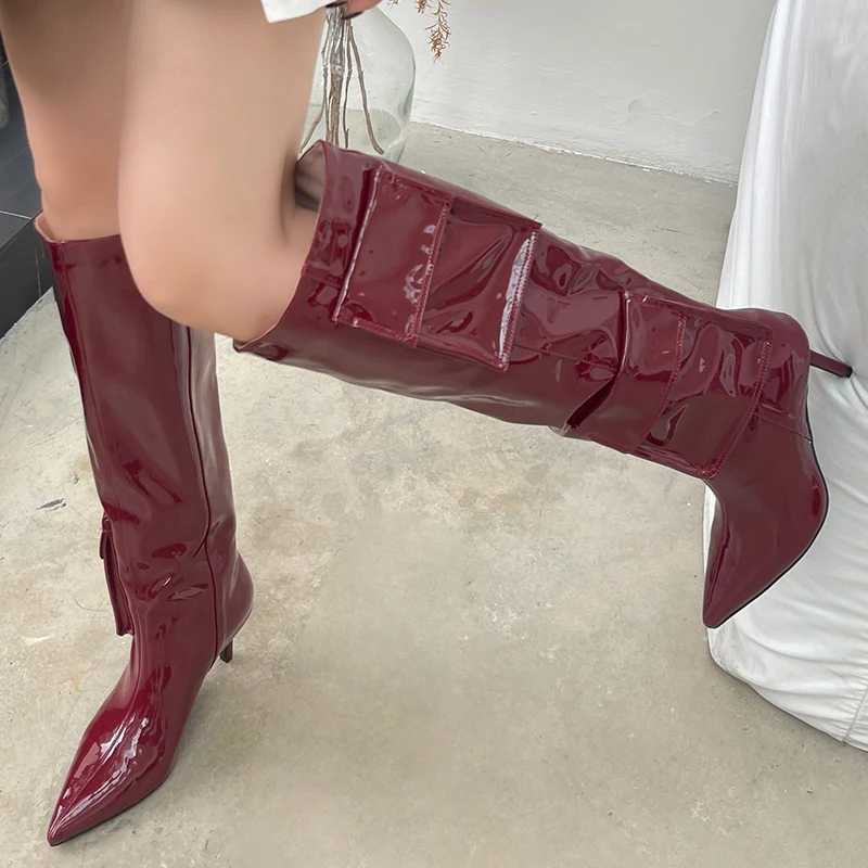 New In Heels Shoes Western Knee High Boots For Women Big Size Fashion Pointed Toe Ladies Long Boots Female Slip On Footwear