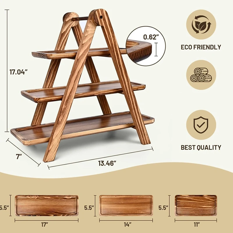 Vassoi da portata a 3 livelli in legno, torre per cupcake per esposizione da tavolo da dessert, supporto per vassoi a tre livelli in legno staccabile