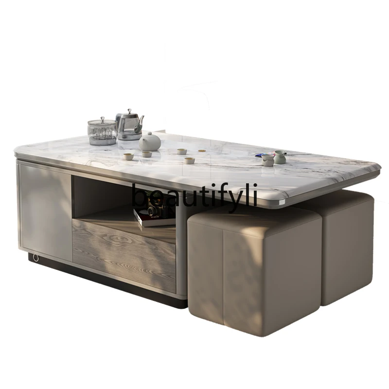 

Coffee table living room light luxury high sense natural marble home solid wood modern simplicity