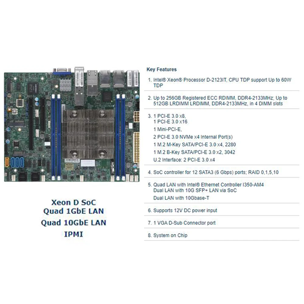 X11SDV-4C-TP8F Xeon Processor D-2123IT DDR4-2133MHz Flex ATX 4*SATA3 Port For Supermicro Motherboard