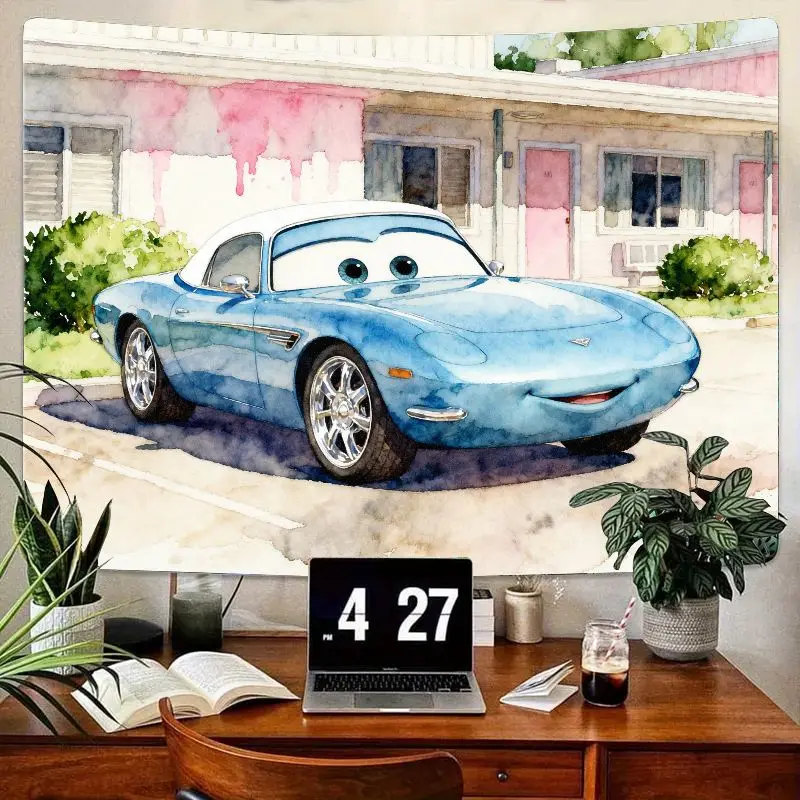 

Blue Watercolor Car Tapestry, Cute Cartoon Vehicle Wall Art, Modern Aesthetic Kids Room Decor, Kawaii Bedroom Gift for Car Fans