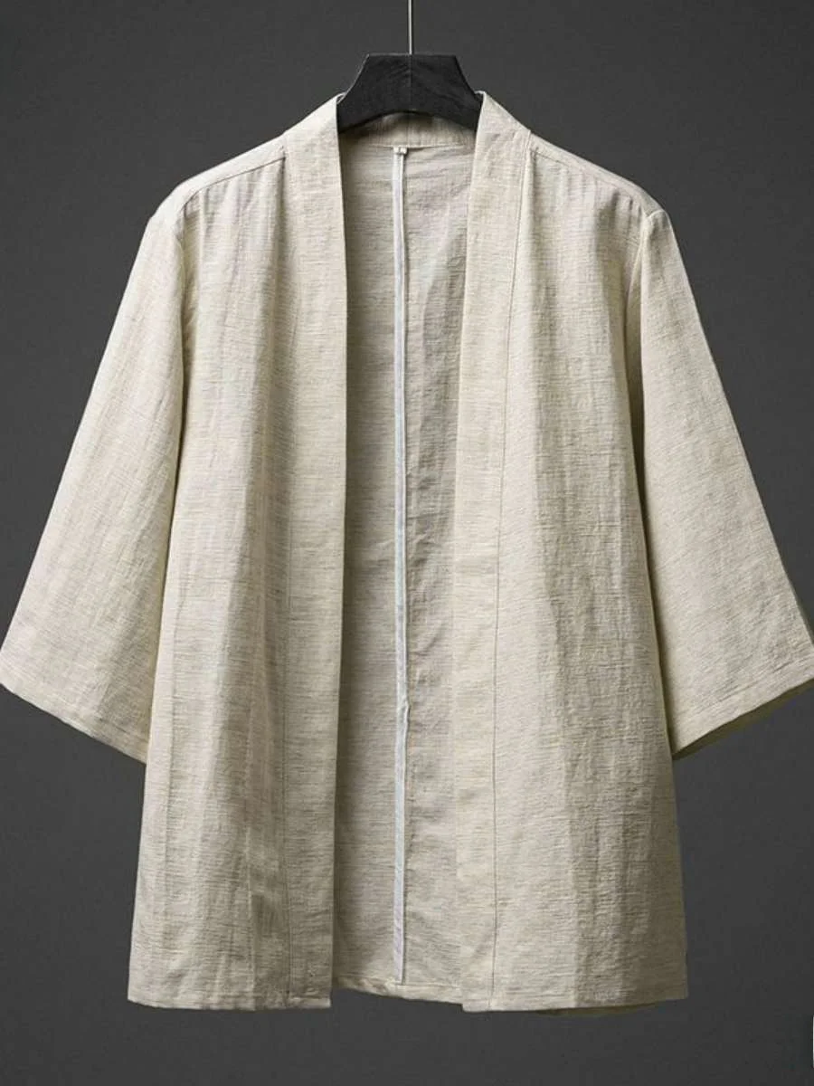 

Традиционный мужской кардиган-ханфу из хлопка и льна, винтажный, тонкий, свободного кроя, весенний, цветной