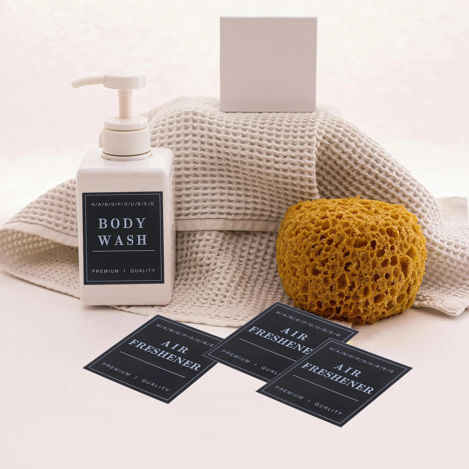 

36Pcs Waterproof Label Stickers for Bathroom Containers Soap Dispenser Shampoo Lotion Jars Organizing Labels for Travel