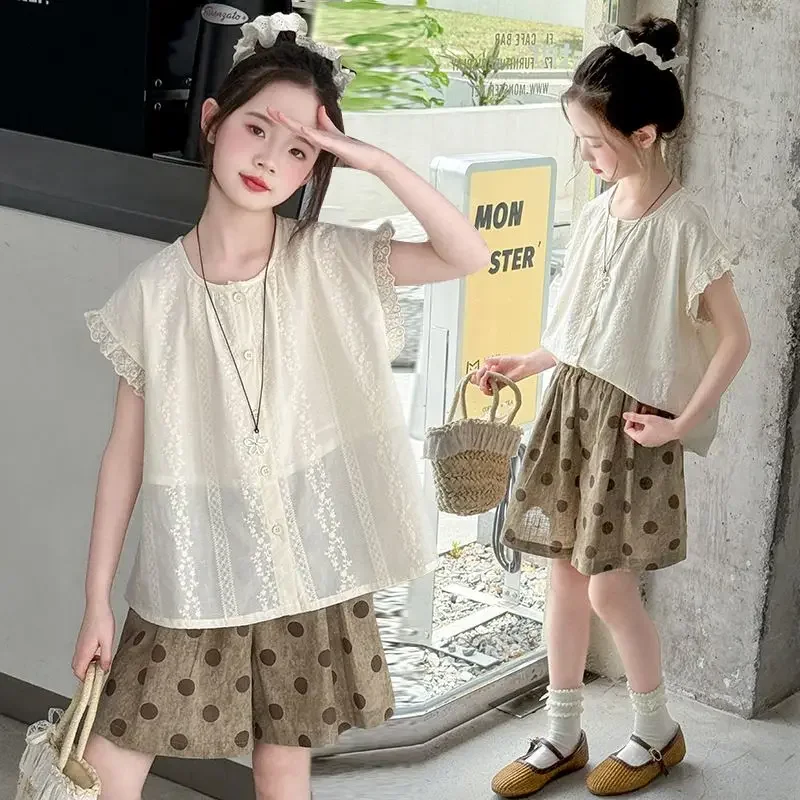 Summer Graphic Tee + Elastic Shorts Everyday Wear Girls 2 Piece Casual Set