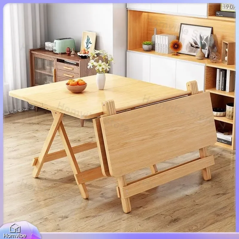 Solid Wood Folding Dining Table for Household Outdoor Camping Rental House Installation Free Economy Small Simple Model