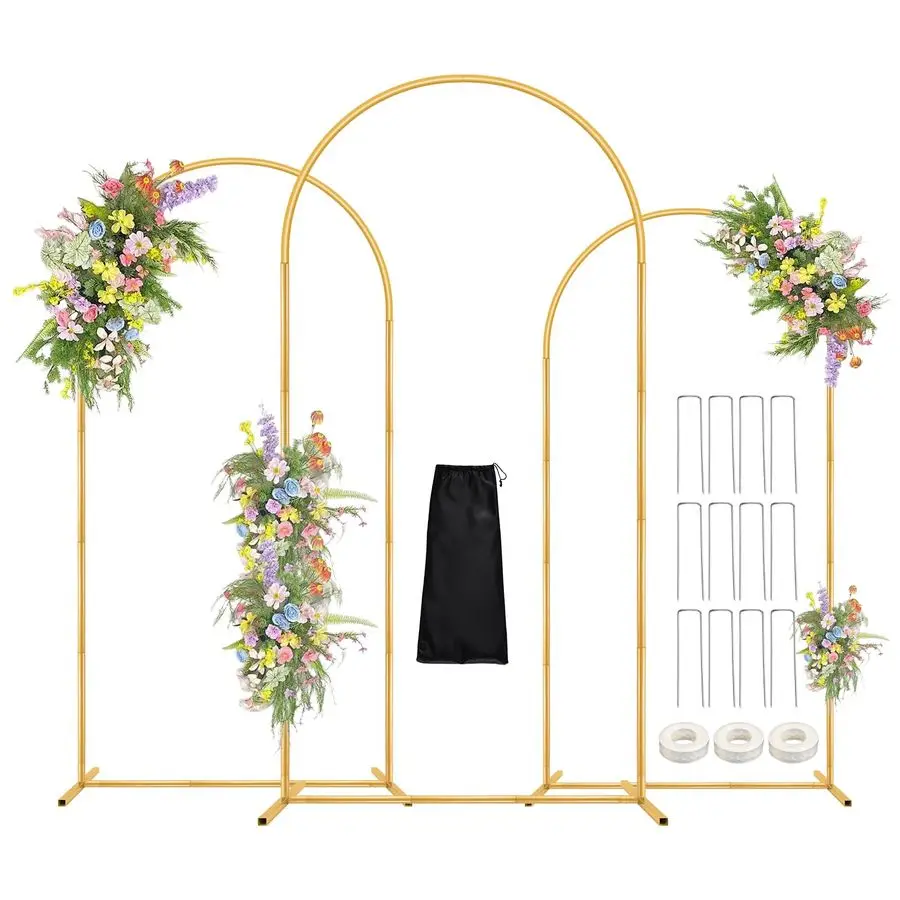 

Arch Backdrop Stand,7.2FT, 6.6FT, 6FT Set of 3 Metal Gold Balloon Arch Stand Kit Wedding Arch Stand for Baby Shower Birthday Par