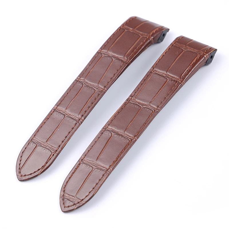 Substituto Cartier Tank Santos Watch Strap Cabeça Camada Couro Borracha Cabeça Grão Preto Marrom 20 23mm