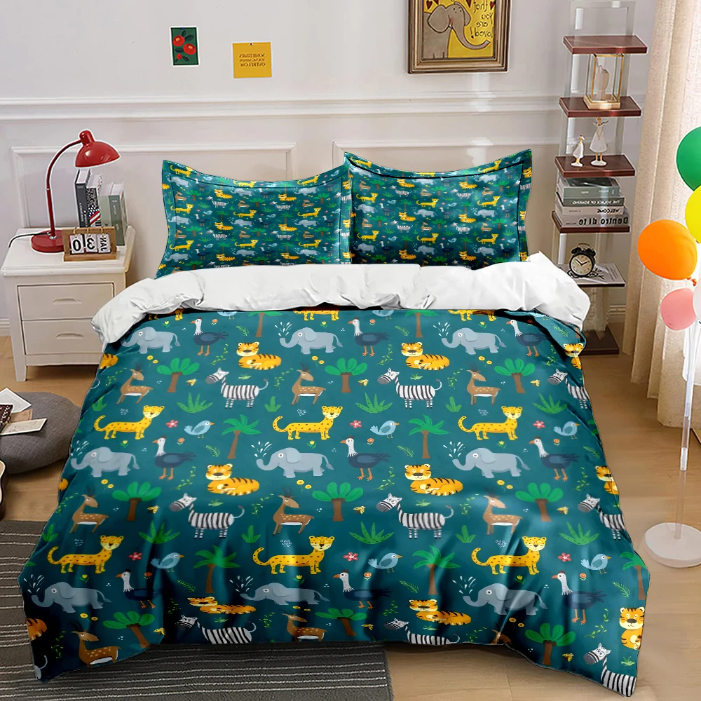 Animal and nature pattern background Duvet Cover Set Digital Print Colorful Polyester Bedding with Zipper Closur for kids gifts