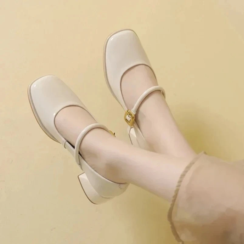 2025 جلد البقر حذاء بكعب سميك الصيف موضة ساحة تو بلون مساء حفلة رائع فاخر النساء مضخات #2