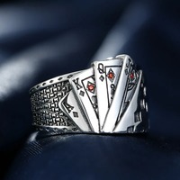 Retro Royal Flush Poker Ring For Men Punk Gothic Rock Hiphop Open Ring Unisex Accessories Handmade Designer Jewelry Lover Gift