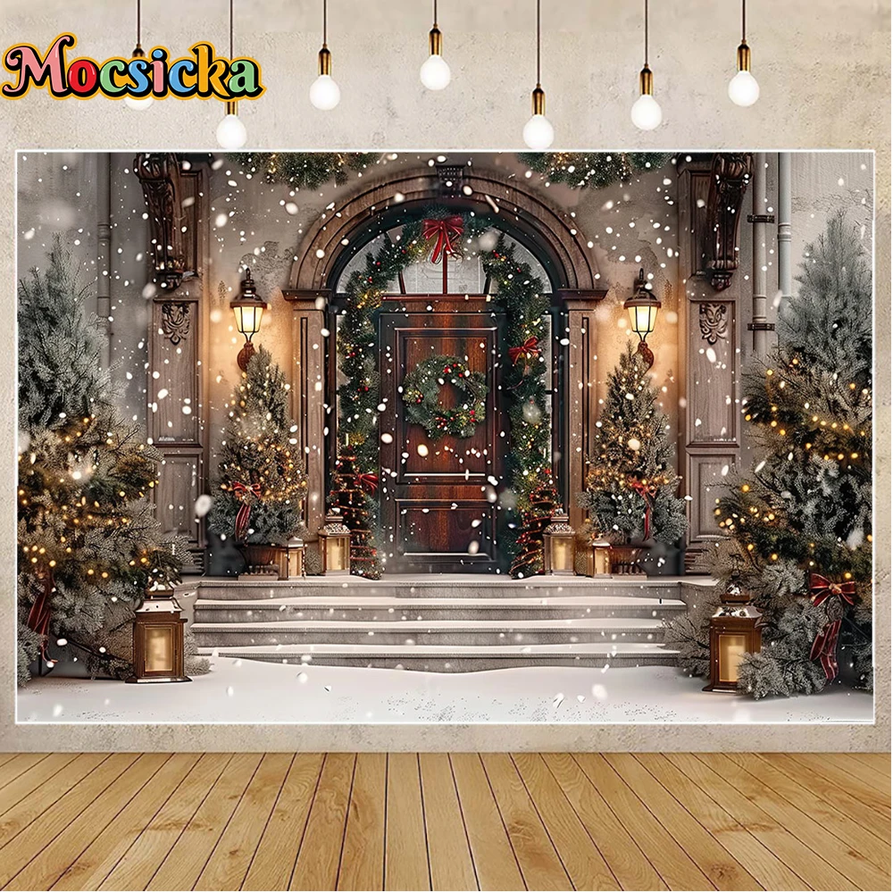 Mocsicka الشتاء التصوير خلفية دافئة عيد الميلاد الموقد إكليل مهرجان حفلة الأسرة الأطفال صورة خلفية الاستوديو