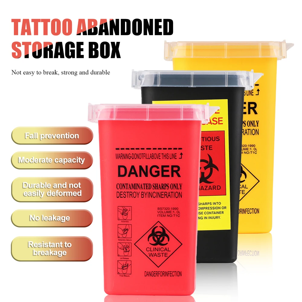 1/3Pcs Tattoo Sharps Container(1L) Blade Disposal Containers Tattoo Syringe Needle Trash Can Case Barber Razor Storage Box