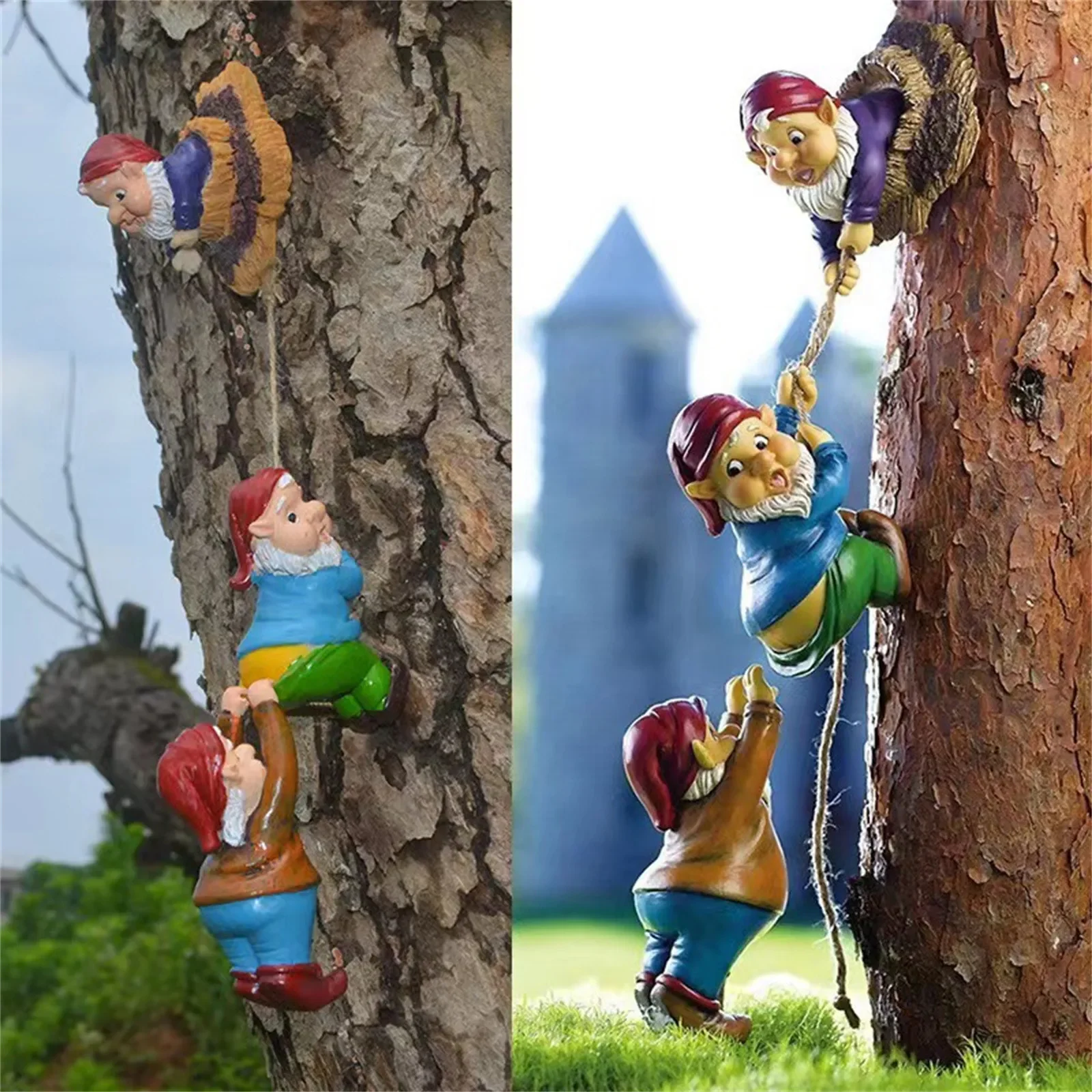 

2025 Climbing Gnome Dwarfs Resin Sculpture Gnome Art Figurines Courtyard Landscape Statue Garden Ornament Craft Home Decor Gift