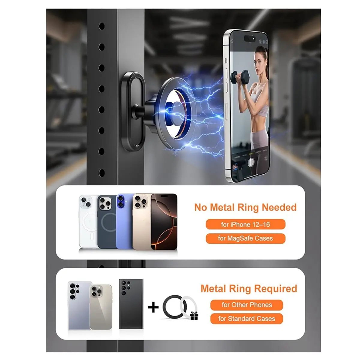 Punctual- Gym Magnetic Phone Holder, Attaches to Metal Surfaces, 360° Rotating Double Magnet Mount for Fitness Workout Recording