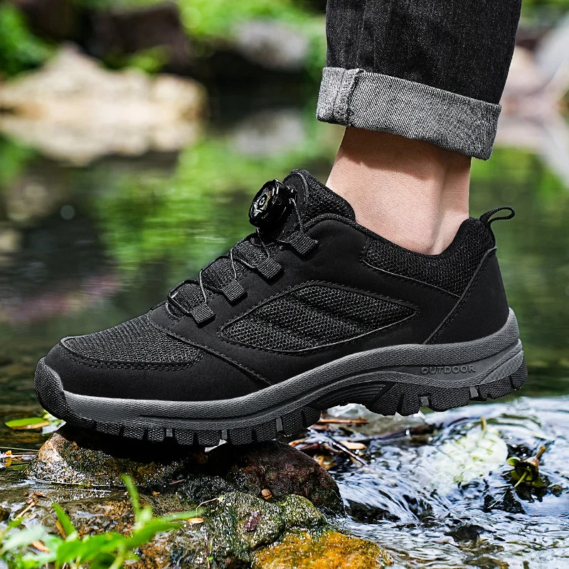 Outdoor Men Hiking Shoes Solid Color Comfortable Non-slip Sporty Shoes Light Breathable Wear-resistant Mens Walking Sneakers