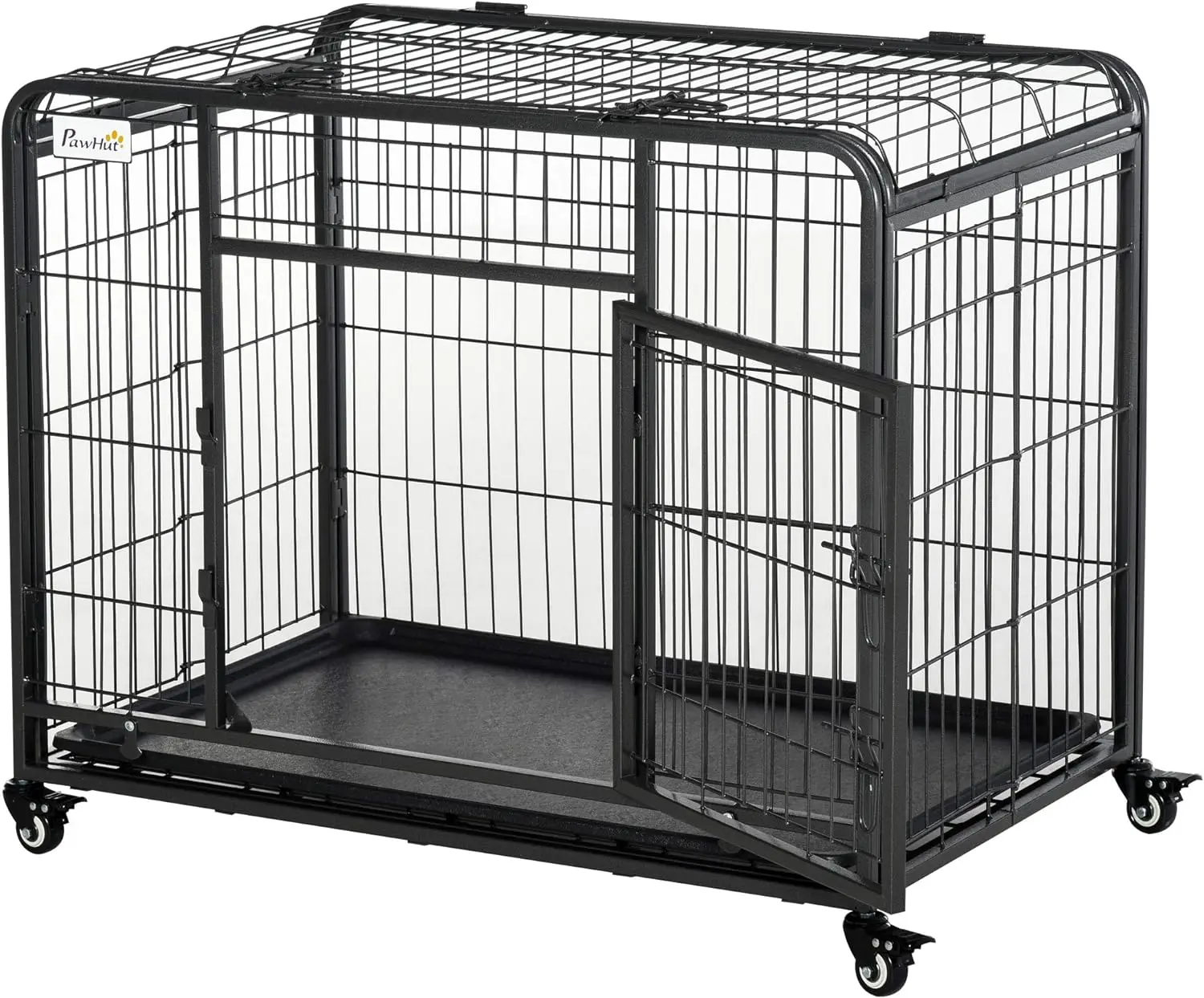 

PawHut Folding Design Heavy Duty Metal Dog Cage Crate & Kennel with Removable Tray and Cover, & 4 Locking Wheels, Indoor/Outdoor