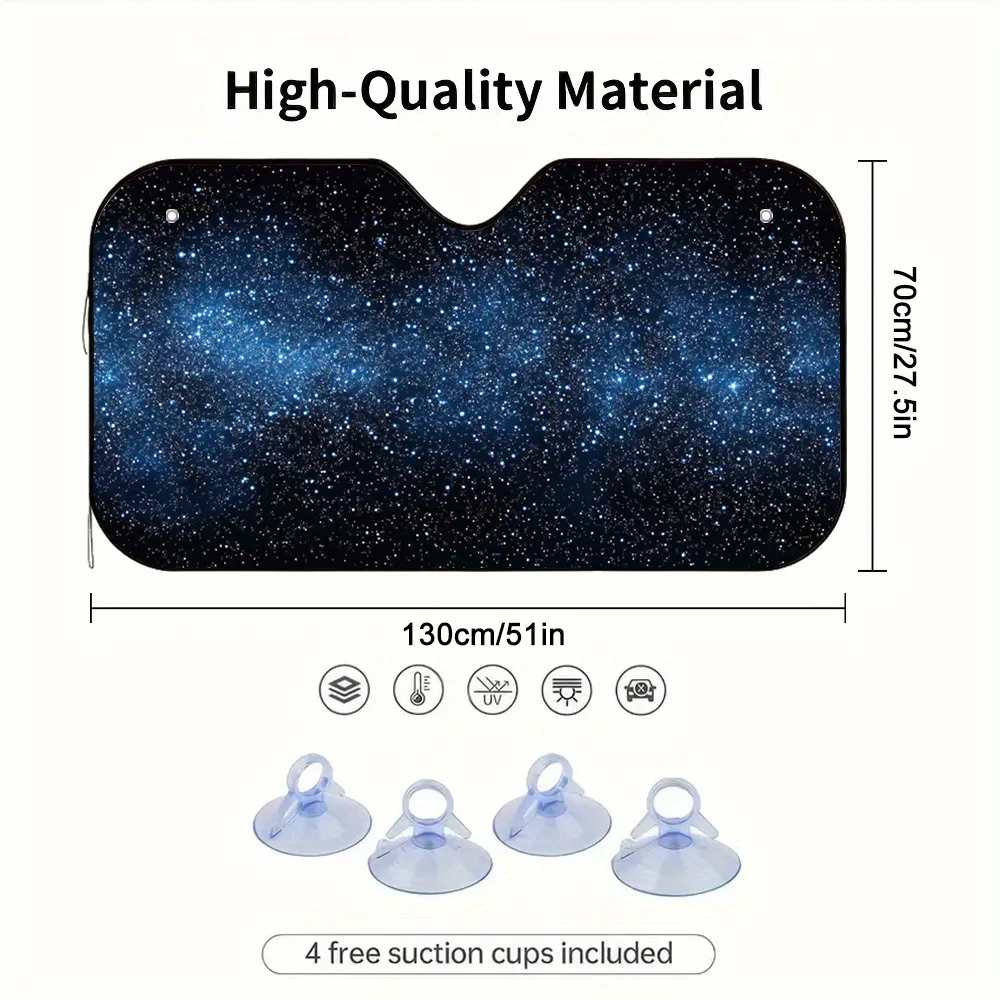 1pc 2D Flat Galactic Stars Design Car Sunshade With 4 Suction Cups – Keeps Your Car Cool, Foldable & Easy To Install, Suitable F