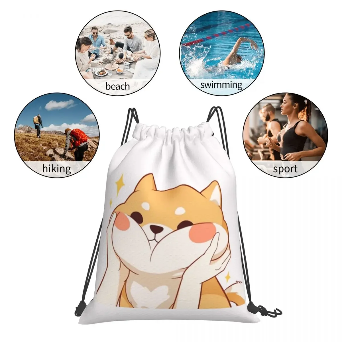 Kawaii Shiba Inu Backpacks Fashion Portable Drawstring Bags Drawstring Bundle Pocket Sports Bag BookBag For Man Woman School