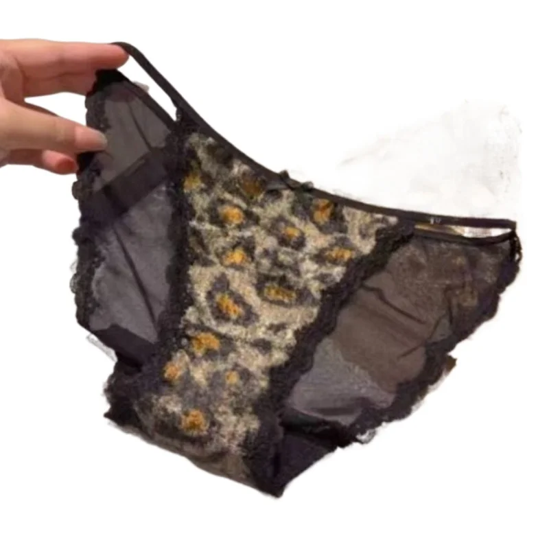 French Sexy Satin Lace Strap Panties Smooth and Soft Briefs New Year's Rich Gold Sparkling Rich Leopard Champagne Leopard Print