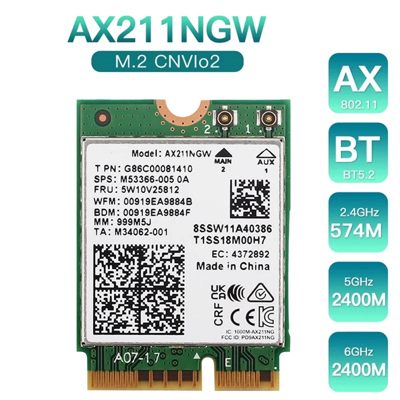 AX211NGW Wifi 6E M.2 Key E Cnvio2 Dual Band 2.4Ghz/5Ghz Wireless Network Card Accessories Kit 802.11Ac Bluetooth 5.2 Adapter