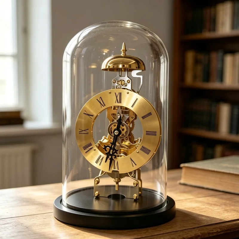 Mechanical Table Clock Copper Desktop Clocks Retro Creative Wind‑up Art Clock Home Decorations Luxury Clocks Movement Gift