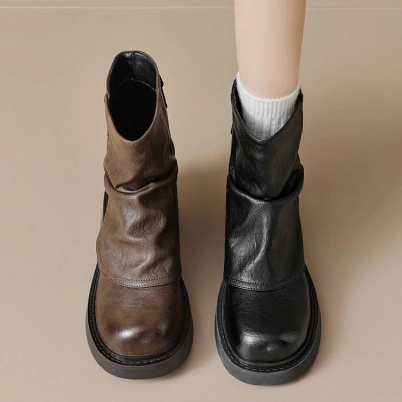 2026 New Women's Platform Ankle Boots - Buckle Detail Retro Chunky Heel Booties,Fall/Winter Fashion Low-Cut Boots