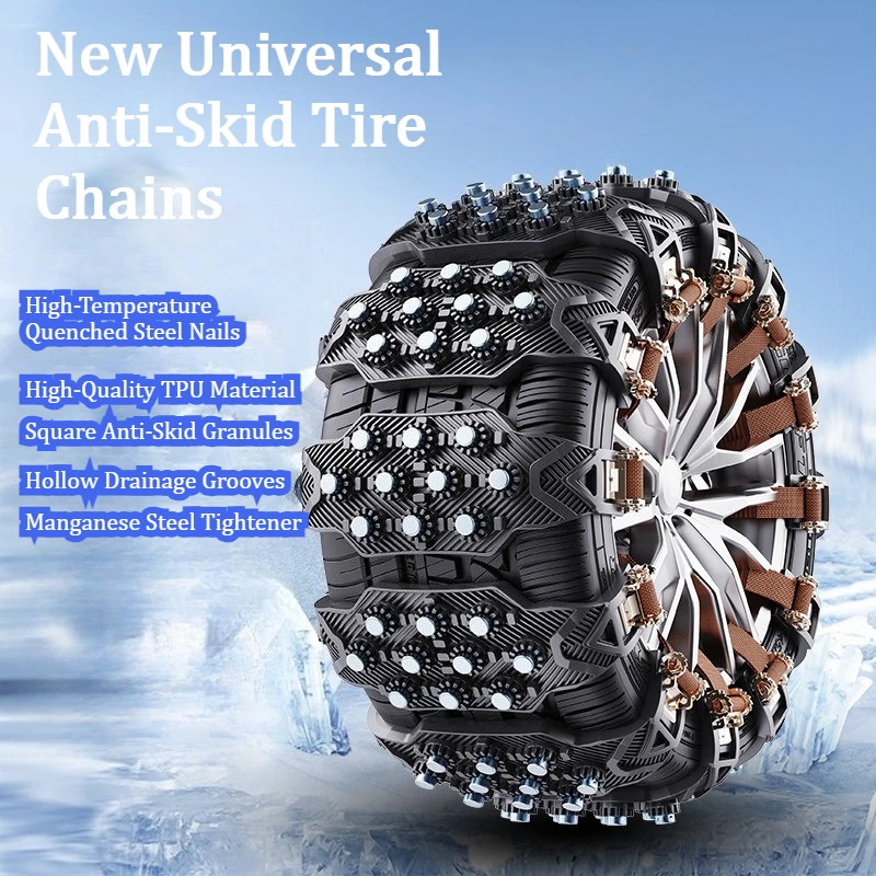 Universal Car Snow Chains for Sedans & SUVs, Thickened Widened Anti-Skid Tire Chains for Ice & Snow