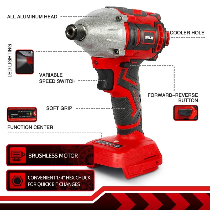 Imagem -03 - Wosai-chave de Fenda Elétrica sem Fio Série mt 300nm 20v Motor Brushless Impact Driver Modo Auto-stop 14 Chuck Ferramenta Elétrica