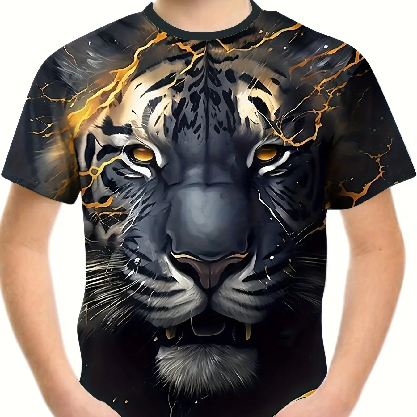Creative Round Neck Tiger Fashion Printed Children's Summer Top T-shirt