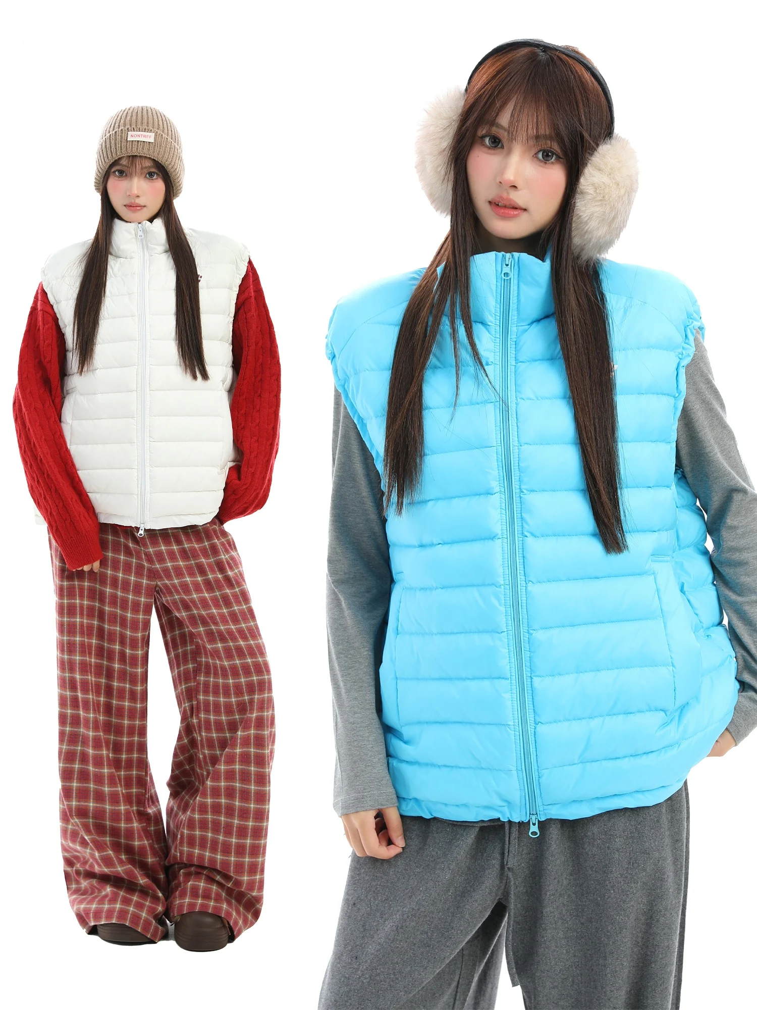 

PTGINKIN Lightweight Stand Collar Blue down Vest Women's Winter Thiened Warm Layering oulder Pad Jaet Casual Sle