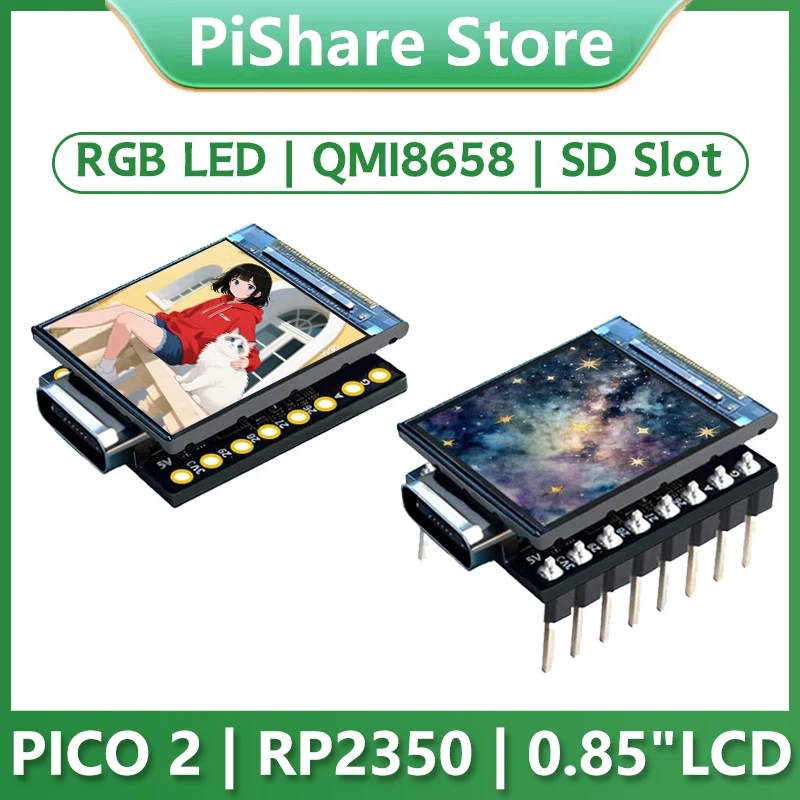 

Raspberry Pi Pico 2 RP2350 0.85 inch LCD Display mini Development Board 0.85inch Screen RGB LED/SD Slot /QMI8658 Gyroscope Senso