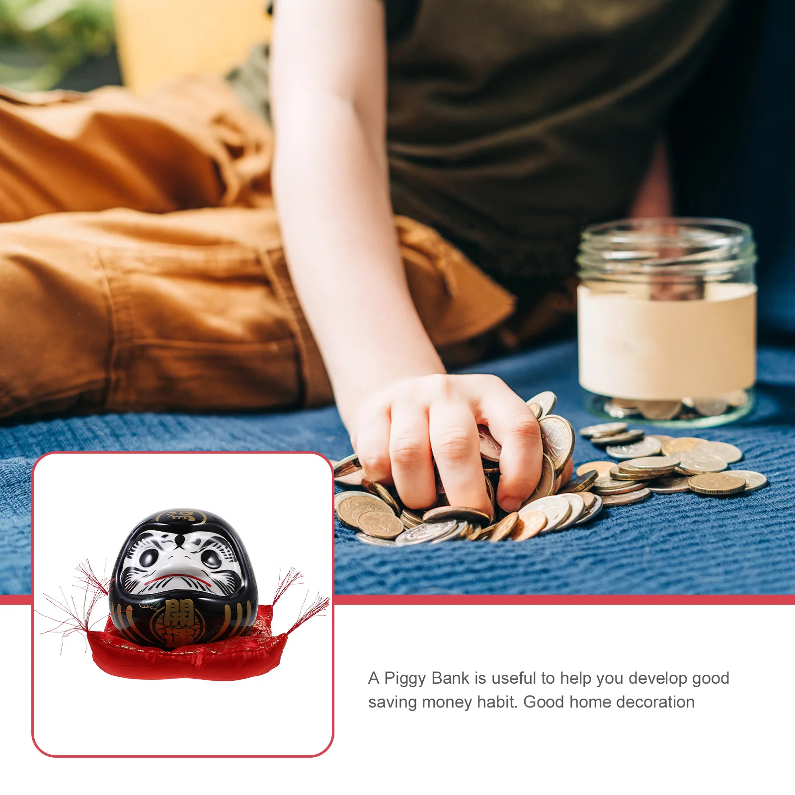 

Dharma Piggy Bank Ceramic Money Saving Box for Japanese Style Decor Coin Bank Unique Adorable Desktop Ornament