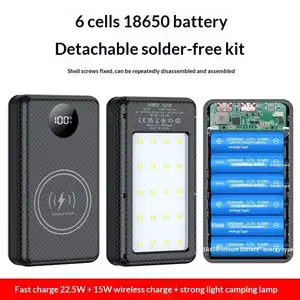 Bilashmart 1Pc Dual USB Type C Charge Shell 6*18650 Power Bank Battery Box Holder With Camping Lights Phone 18650 Battery Cases