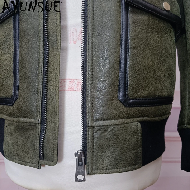 AYUNSUE معطف الفرو الطبيعي الدافئ الرجال الشتاء عادية حقيقية جلد الغنم سترات من الجلد رجل موضة معاطف الفرو الأخضر الذكور الملابس 2025