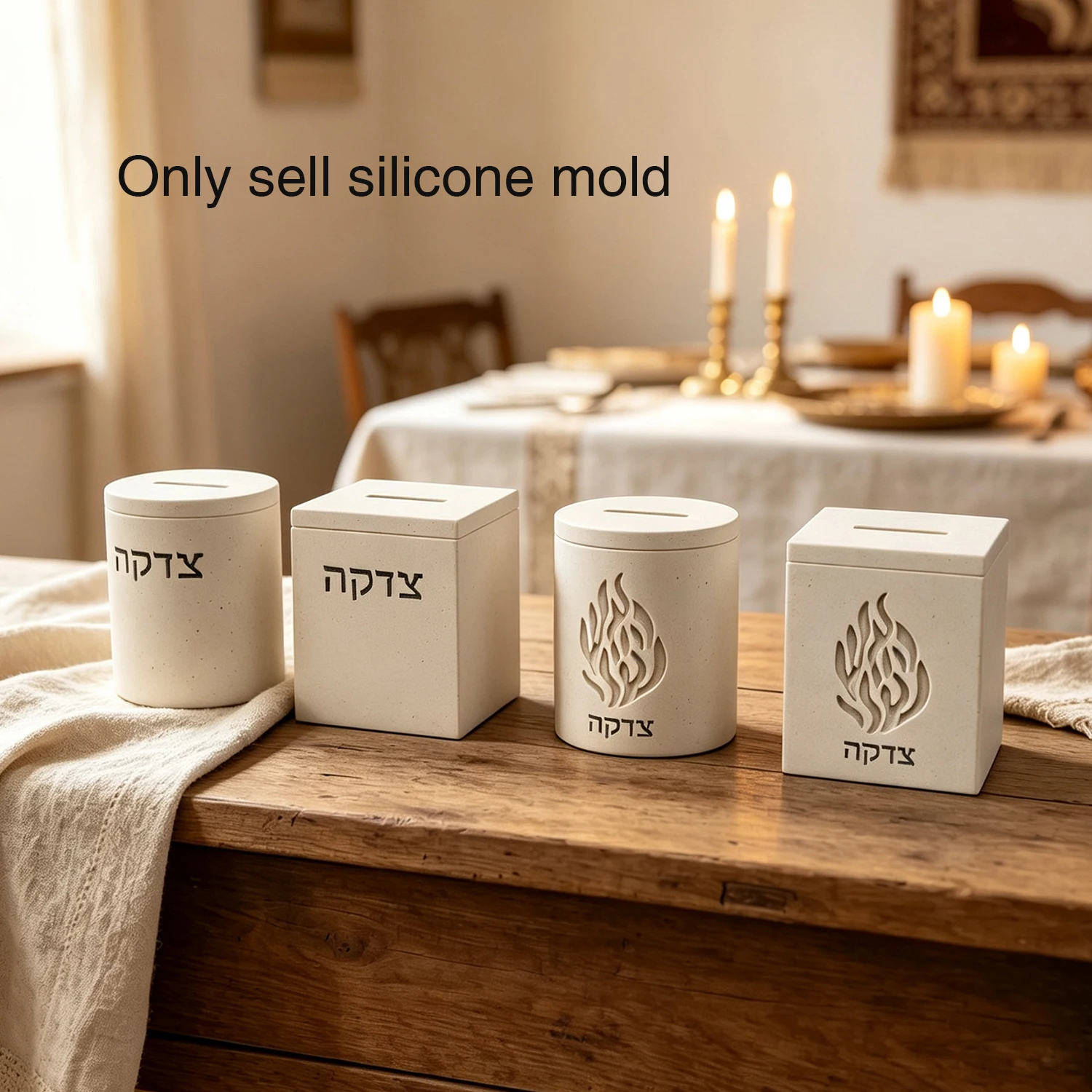 Silikonform für Judaica Tzedakah Box, Silikonform für Münzbank mit hebräischem Text, DIY-Gießform für Zement und Gips, jüdischer Feiertag – Detail 1