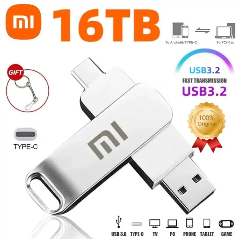 محركات أقراص فلاش USB من النوع C من Xiaomi 2 تيرا بايت بندريف USB 3.2 واجهة محرك القلم OTG سعة كبيرة 16 تيرا بايت U عصا ذاكرة القرص للهاتف والكمبيوتر