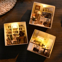 DIY Paper Mini Doll Houses Miniature Building Kits Study Room Kitchen Casa With Lights Dollhouse for Adults Birthday Gifts