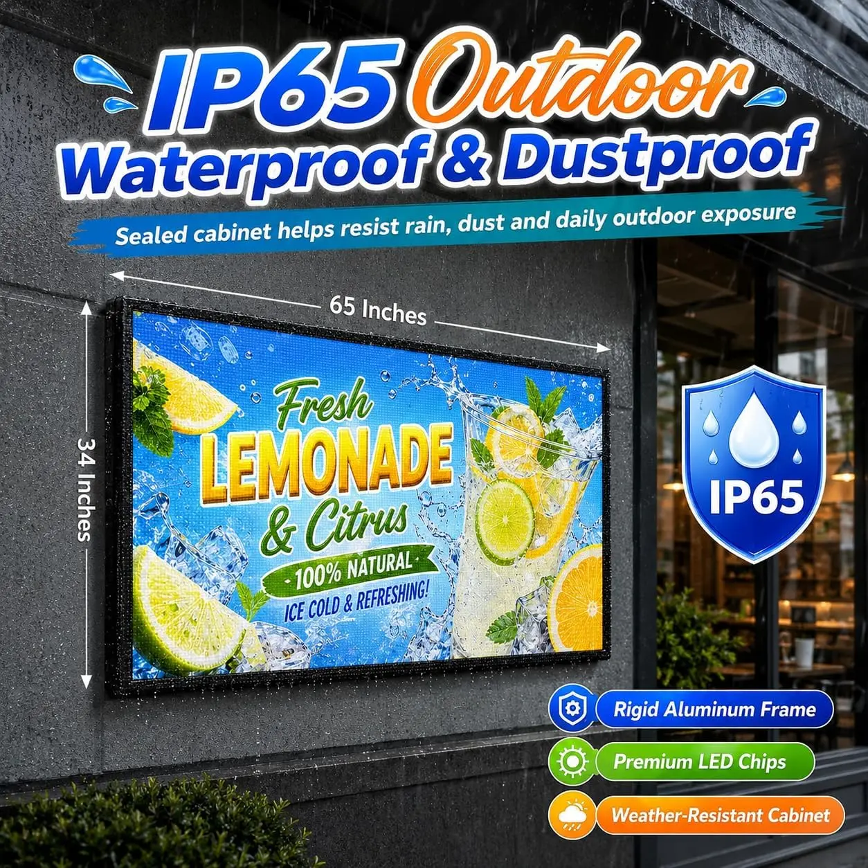 CX P5 Outdoor LED Sign 65' X 34', Full Color Programmable LED Display, IP65 Waterproof High-Brightness Digital Sign with WiFi