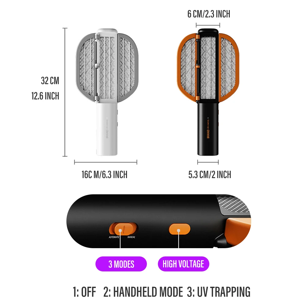 Imagem -05 - Choque Elétrico Assassino do Mosquito Swatter Dobrável Usb Recarregável uv Assassino do Mosquito Lâmpada Elétrica Assassino do Inseto Flycatcher 2in1