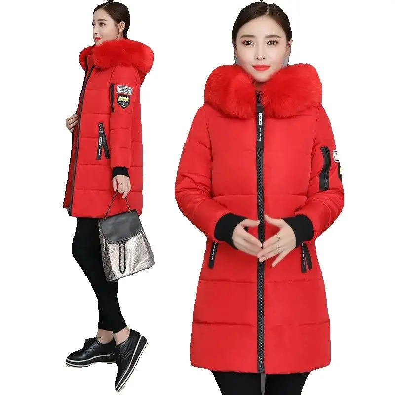 

Women's 2025 Winter New Korean Version Clothing Large Fur Collar Jacket Cotton-padded Large Size Clothing Medium and Long Jacket
