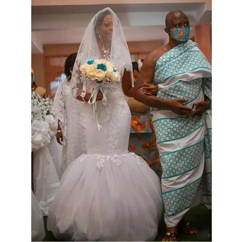 تخصيص MBBYLE 2025 خمر حورية البحر فساتين الزفاف الأفريقية س الرقبة حبة الكنيسة فستان زفاف شير كم طويل Vestido De Novia